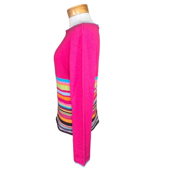 Tommy Hilfiger NWT Women’s Hot Pink Wool Blend Sweater W/ Multi Color Stripes M - Picture 10 of 16